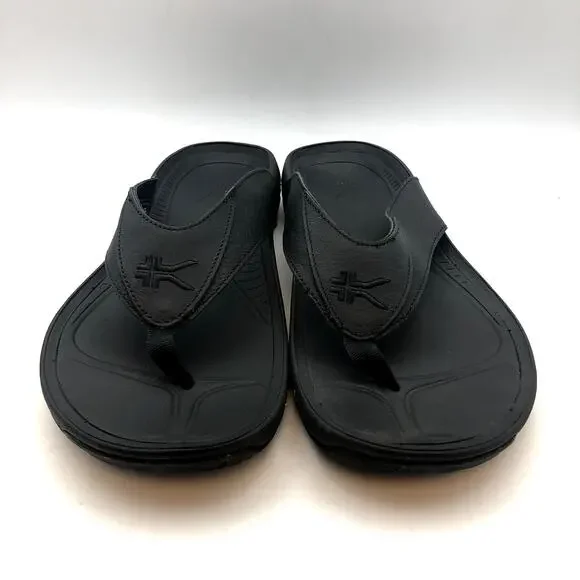Kuru Mens KALA Flip Flop Sandals Size 12 Jet Black Leather NIB - Picture 3 of 9